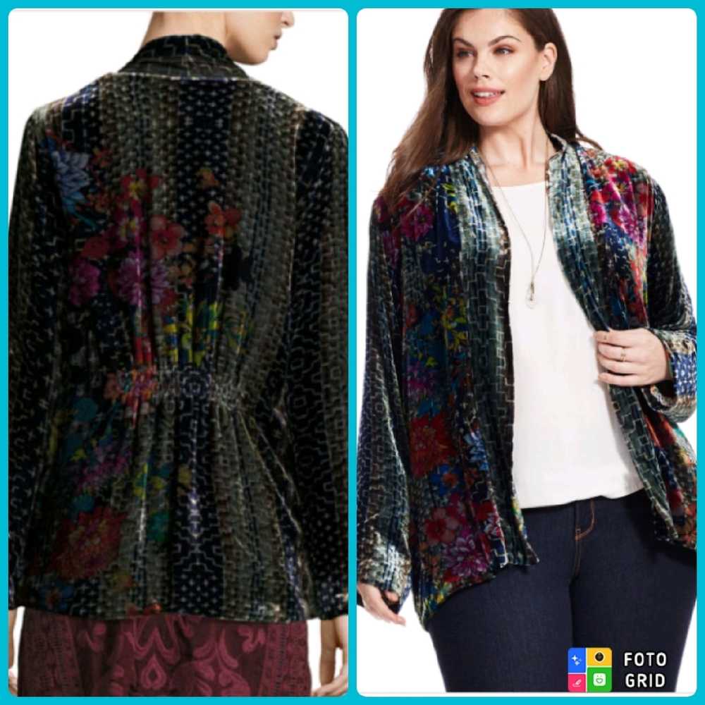 Johnny Was Tappa Floral Velvet Open Cardigan